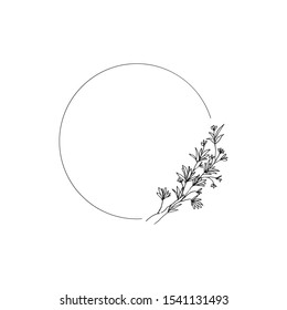 Simple circle frame with floral element. Vector design for logo element, premade design, greeting card, wedding invitation.