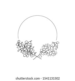 Simple circle frame with floral element. Vector design for logo element, premade design, greeting card, wedding invitation.
