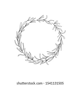 Simple circle frame with floral element. Vector design for logo element, premade design, greeting card, wedding invitation.