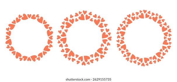 Einfacher Kreisrahmen mit Herzen. Handgezeichnete Herzrunden, Kranz. Design für Einladung, Karte, Banner, Logo. Vektorgrafik im flachen Stil