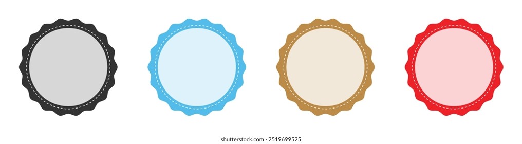 Simple circle frame vector icon set in different color. Collection of empty circular stamp signs. Blank labels or circular stamp set of four. Vector illustration.