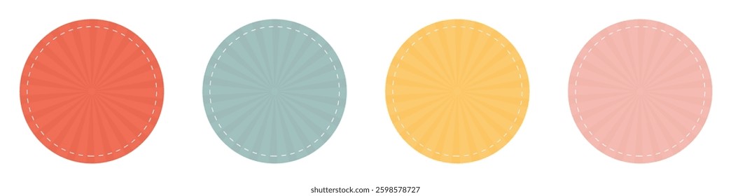 Simple circle frame vector icon set in different color. Collection of empty circular stamp signs. Blank labels or circular stamp set of four. Round template. Vector illustration.