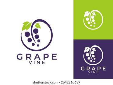 Diseño de Vector de logotipo de vid de uva de círculo simple