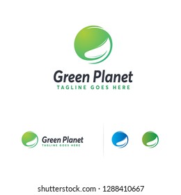 Simple Circle Green leaf logo designs vector, Green Planet logo designs concept vector