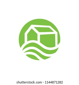 simple circle house hill logo vector