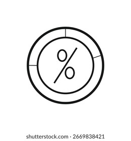 Simple circle icon featuring a percentage symbol and segmented outer ring white background