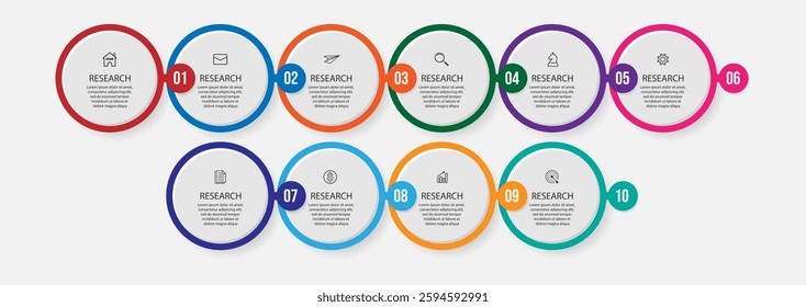 Simple circle infographic business with lines contains 10 steps with different icons. Good for your business presentation