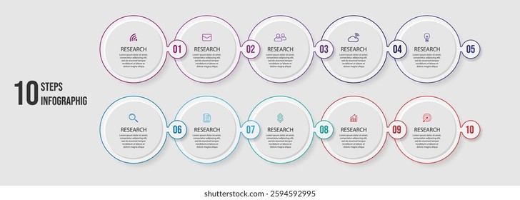 Simple circle infographic business with lines contains 10 steps with different icons. Good for your business presentation