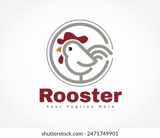 simple circle line art rooster logo design template illustration inspiration