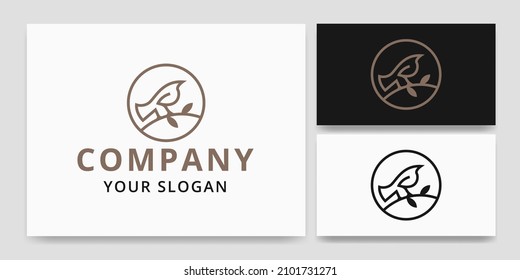 Simple Circle Line Bird Logo and Branch Logo Design