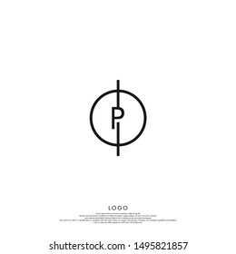 simple circle line P logo letter minimalist design concept isolated on white background