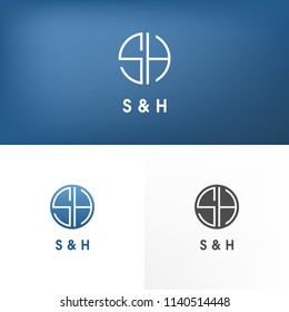 Simple circle logo for branding identity. 'SH' letters combination. Vector image.