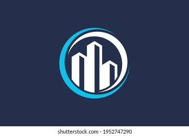 simple circle logo city building	