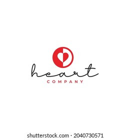 Simple Circle Love Logo, Red White Love Logo Vector, Circle Heart Logo Vector