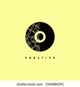 simple circle O logo letter with half patterned creative design concept isolated on yellow background