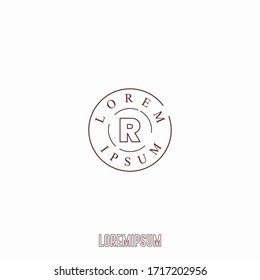 Simple circle outline stamp R logo letter minimalist design concept