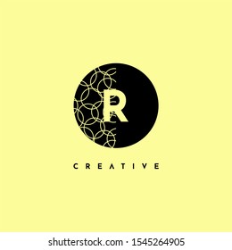 simple circle R logo letter with half patterned creative design concept isolated on yellow background