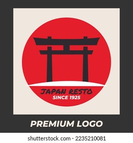 Simple Circle torii gate japan resto traditional logo design Japanese Korea Style Logo Template. Good for company related restaurant and beverages. Vector illustration in flat style modern design.