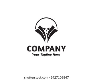 simple circle tuxedo suits shop brand product tailor logo design template illustration