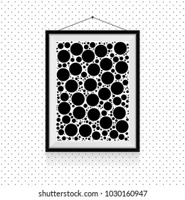 Simple circles photo frame on the wall - black and white background template 