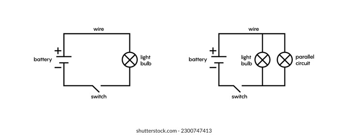 Simple circuit diagram icon. Parallel and series circuit diagram.