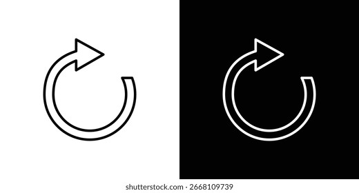 Un simple icono de flecha circular, presentado en ambos fondos blancos y negros para un uso versátil.