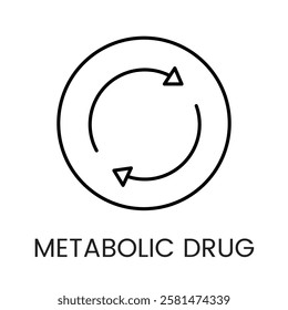 A simple circular arrows icon in vector, representing metabolic flow or energy cycles, with an editable stroke.