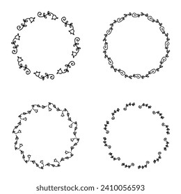 Simple circular empty frames collection with hand drawn branches and bluebell flowers. Perfect for sticker, card, poster. Doodle isolated vector illustration.



