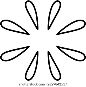 Simple circular firework design composed of rounded elongated sparks arranged evenly around an open center, suitable for minimal celebration artwork