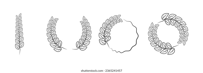 Simple circular foliate laurels branches icon set.Vintage laurel wreaths Vector illustration, Set of different black and white silhouette circular laurel foliate, wheat and olive wreaths.