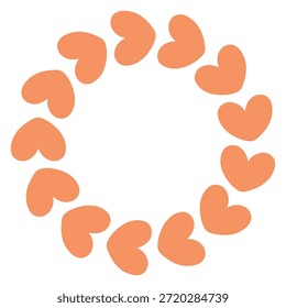 Simple circular frame made of bold pink heart shapes arranged in a clean, modern ring. Minimal and playful design perfect for Valentines Day, love themed graphics, cards, stickers, and invitations