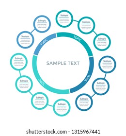 Simple circular infographic template with round elements for business presentation, data visualization. Design for 4 different options. Vector illustration in flat style