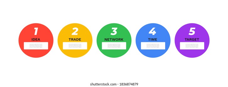 Simple circular infographics design with five target. Chart process template. Modern vector for company or corporate business project and presentation. 