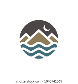 Simple Circular Mountain And Sea Logo Design Inspiration