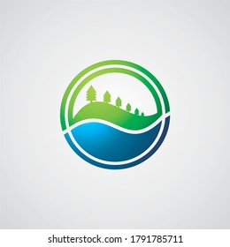 Simple circular Mountain and Sea logo design inspiration