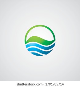 Simple circular Mountain and Sea logo design inspiration