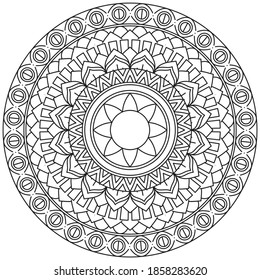 Simple circular pattern in form of mandala for Henna, Mehndi, tattoo, decoration. Decorative ornament in ethnic oriental style. Coloring book page. Circle Vector Clipart Floral Flower Oriental Pattern