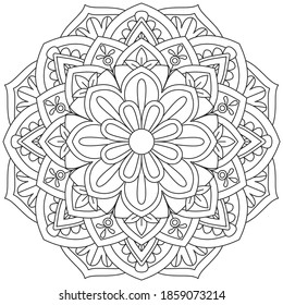 Simple circular pattern in form of mandala for Henna, Mehndi, Tattoo, Decoration. Decorative ornament in ethnic oriental style. Coloring book page. Circle Vector Clipart Floral Flower Oriental Pattern