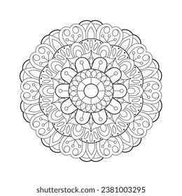 Simple circular pattern in the form of a Mandala design for a coloring page or Coloring Book.  Decorative round outline Book page in ethnic style