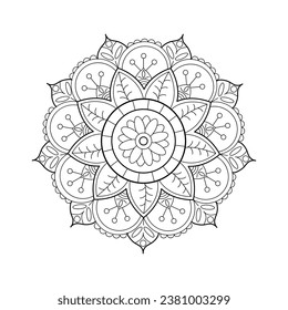 Simple circular pattern in the form of a Mandala design for a coloring page or Coloring Book.  Decorative round outline Book page in ethnic style