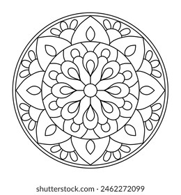 simple circular shape mandala design for coloring book, yoga logo design, easy mandala art for tattoo design
