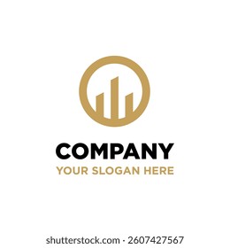simple City Construction with Diagram Chart Apartment Building logo design	
