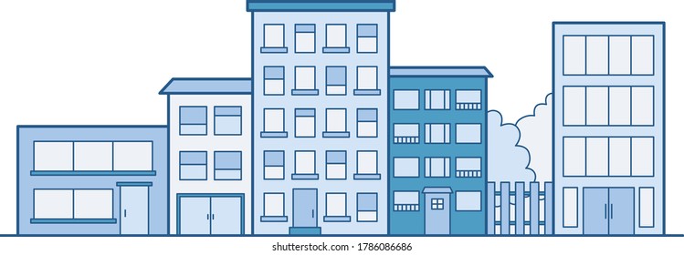 Simple City Illustration Blue Color Outline Stock Vector (Royalty Free ...