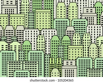 Simple city illustration - skyscrapers and modern buildings. Contemporary metropolis and urban landscape. Green buildings - eco concept.