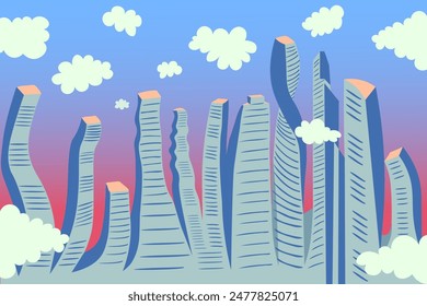 simple city landscape skyscraper clouds in vector.atmospheric view in flat style.template for background wallpaper banner