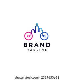 Simple City Line Bike Logo Design. Simbol Sepeda Dengan City Sky Line Logo Design.