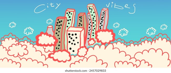 simple city on cloud landscape in vector.atmospheric view in flat style.template for background wallpaper banner