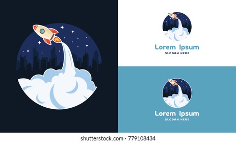 Simple City and Rocket Logo Design template, technology. Logo Design Vector.