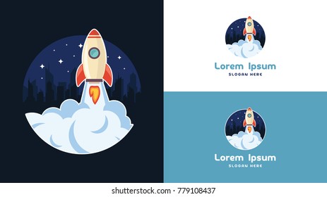 Simple City and Rocket Logo Design template, technology. Logo Design Vector.