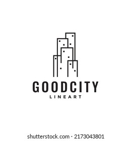 simple city town skyscraper line logo design vector graphic symbol icon illustration creative idea